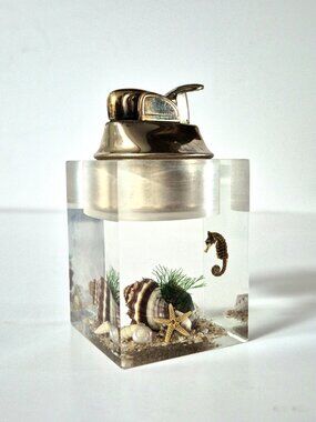 1950s Evans Table Lighter, Lucite Plastic Base With Ocean Creatures, Working